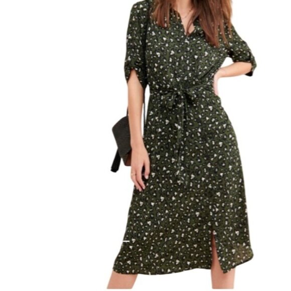 Anthropologie The Good Jane The Layla Green Leopard Print Shirt Dress Size S - Picture 1 of 8
